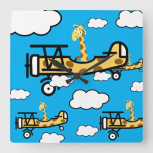 Relógio Quadrado Arte para Berçário de Piloto Animal
