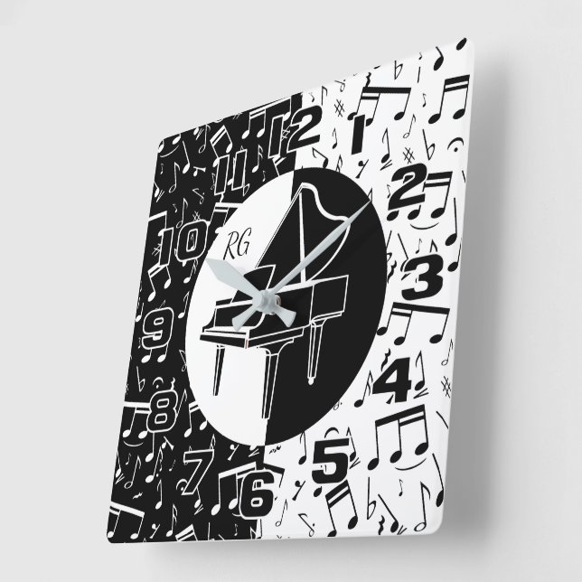 Relógio Quadrado Arte personalizada para amantes de Piano (Ângulo)