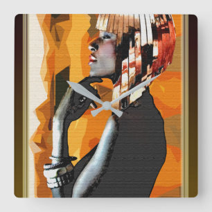 Relógio Quadrado Arte Pop afrocentrista 