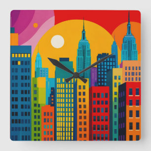 Relógio Quadrado Arte Pop de Nova York