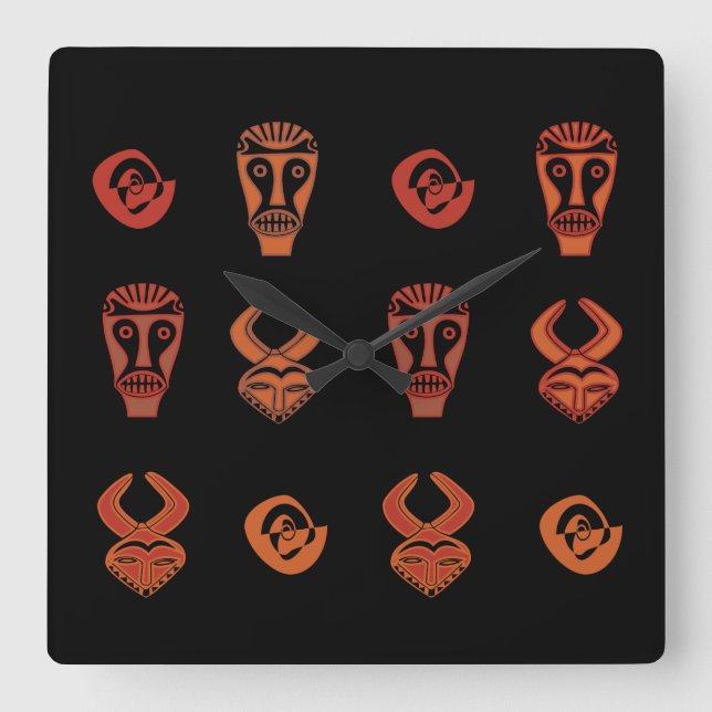 Relógio Quadrado Arte tribal abstrato africana (Frente)