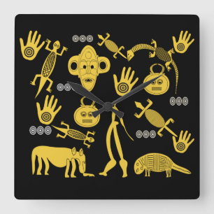 Relógio Quadrado Arte tribal abstrato africana