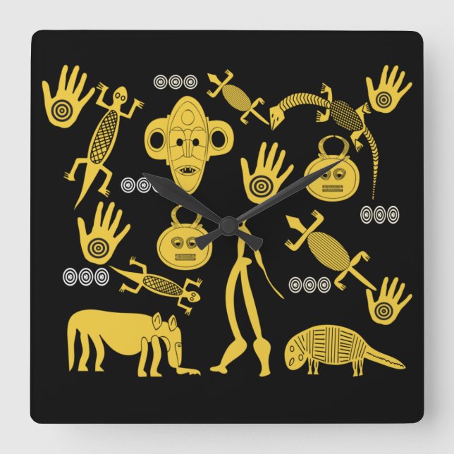 Relógio Quadrado Arte tribal abstrato africana (Frente)