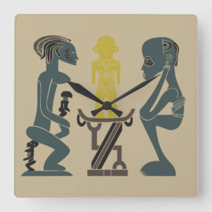 Relógio Quadrado Arte tribal abstrato africana