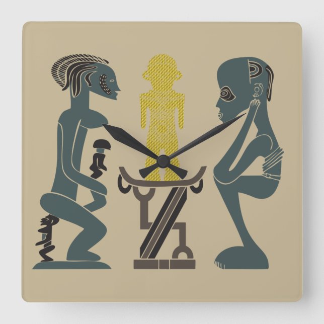 Relógio Quadrado Arte tribal abstrato africana (Frente)