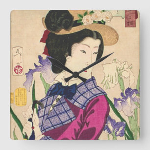 Relógio Quadrado Arte Ukiyo-e de Woodblock da gueixa e do japonês