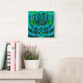 Relógio Quadrado Arte Verde Moderna Abstrata