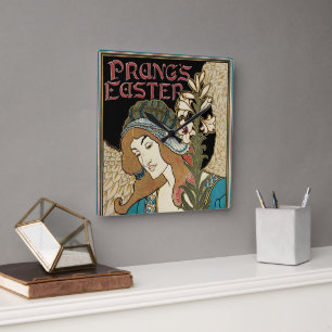 Relógio Quadrado Arte Vintage Art Nouveau, Publicações de Páscoa de