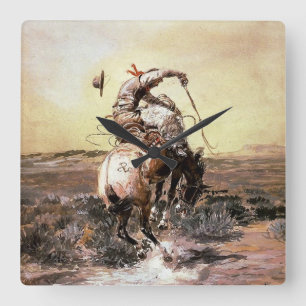 Relógio Quadrado Arte Western “Slick Rider” por Charles M Russell
