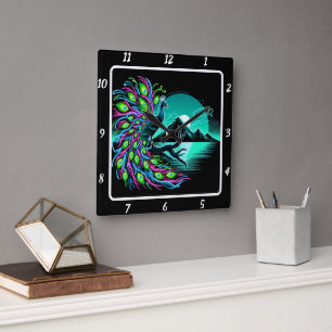 Relógio Quadrado Artista de Peacock Encantado