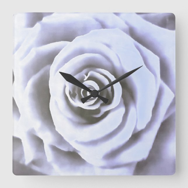 Relógio Quadrado Artístico Grande Rosa Azul Pálido (Frente)