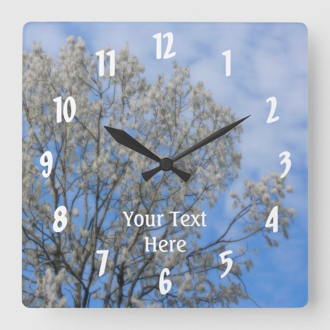 Relógio Quadrado Árvore branca Poplar Fluff Blue Sky Nature (Frente)