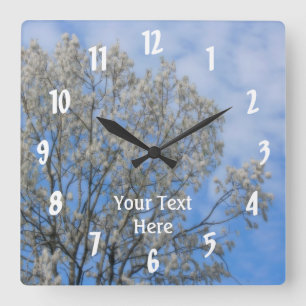 Relógio Quadrado Árvore branca Poplar Fluff Blue Sky Nature