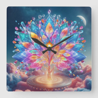 Relógio Quadrado Árvore Cristal