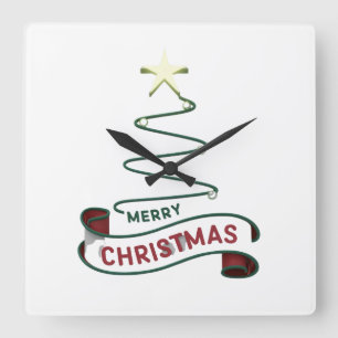 Relógio Quadrado Árvore de Natal Magra com Design de Estrela
