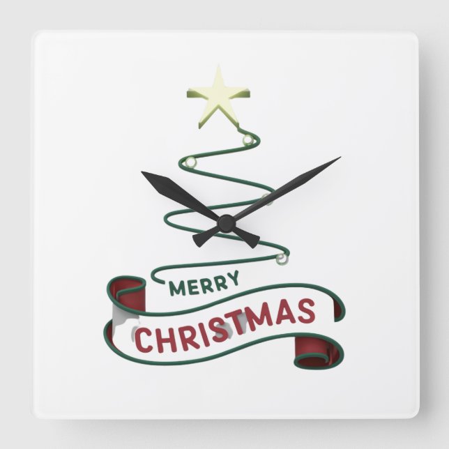 Relógio Quadrado Árvore de Natal Magra com Design de Estrela (Frente)