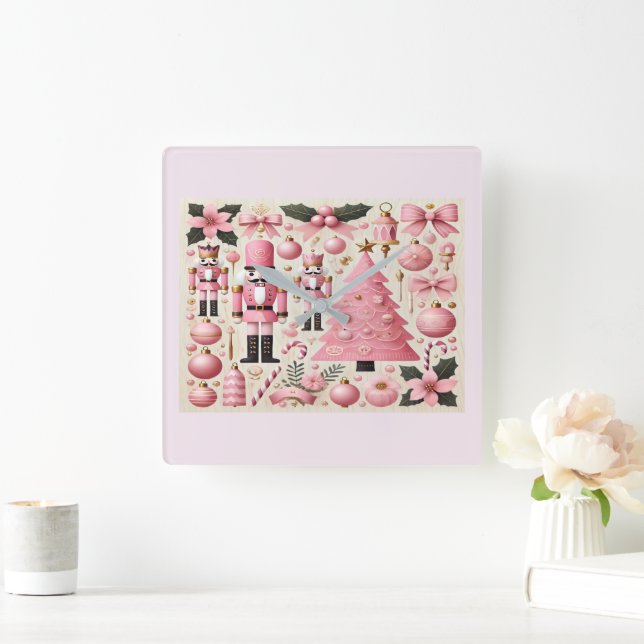 Relógio Quadrado Árvore de Natal Rosa do Quebra-Nozes (Lar)