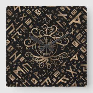 Relógio Quadrado Árvore de Vegvisir de vida Yggdrasil e de Runes