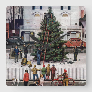 Relógio Quadrado Árvore na Praça da Cidade