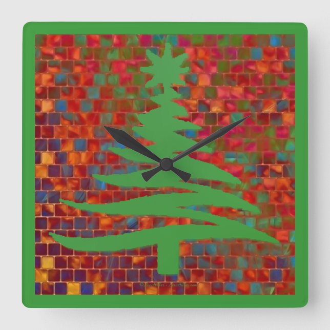 Relógio Quadrado Árvore Natal Verde (Frente)