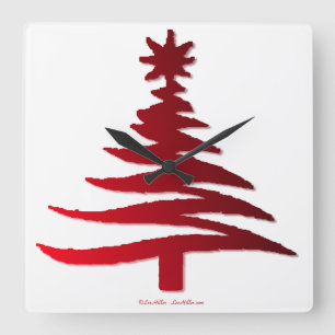 Relógio Quadrado Árvore Natal Vermelho
