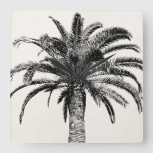 Relógio Quadrado Árvore Palm da Ilha Tropical de Preto e Branco
