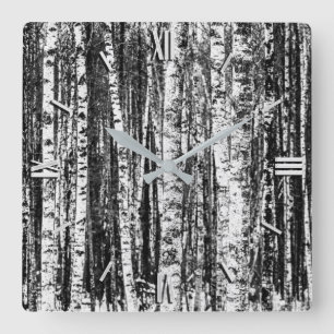 Relógio Quadrado Árvores de faia, cinzas do branco e de carvão