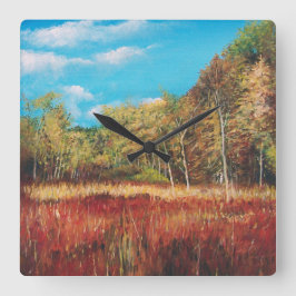 Relógio Quadrado Árvores de queda Arte do céu azul