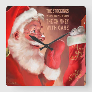 Relógio Quadrado As meias foram penduradas pelo c