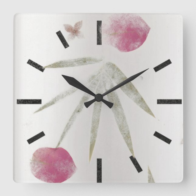 Relógio Quadrado As pétalas florais pretas de prata cinzentas do (Frente)