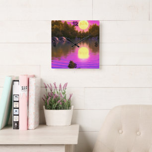 Relógio Quadrado ascensão de lua de cheio