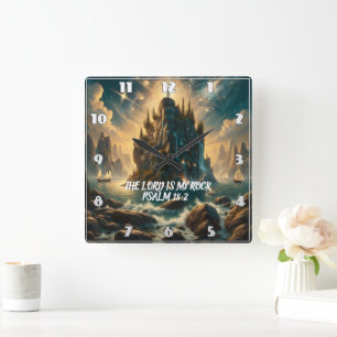 Relógio Quadrado Ascensão do Castelo Majestoso O SENHOR É O MEU ROC