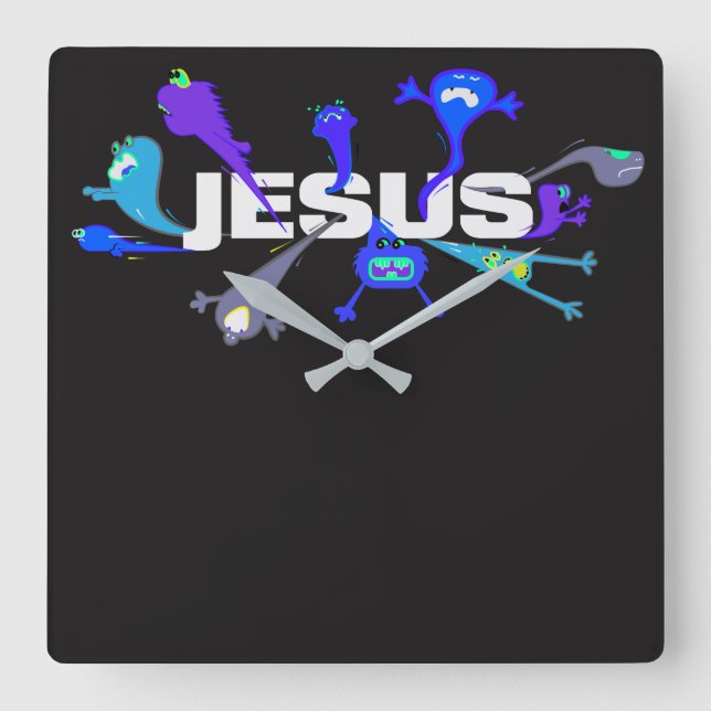 Relógio Quadrado Assustador Jesus (Frente)