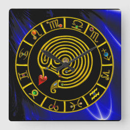 Relógio Quadrado Astrologia DOURADO da CARTA do ZODÍACO do