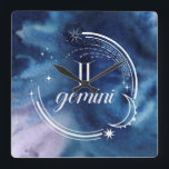 Relógio Quadrado Astrologia por Aquarela - Gemini<br><div class="desc">Gemini de Watercolor por Grace Popp</div>