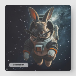 Relógio Quadrado Astronaut Bunny Space Surreal Animal Custom