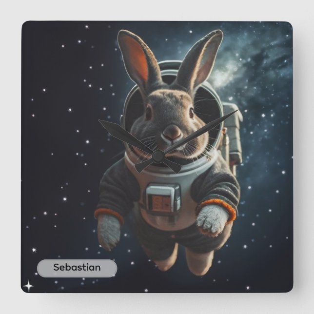 Relógio Quadrado Astronaut Bunny Space Surreal Animal Custom (Frente)