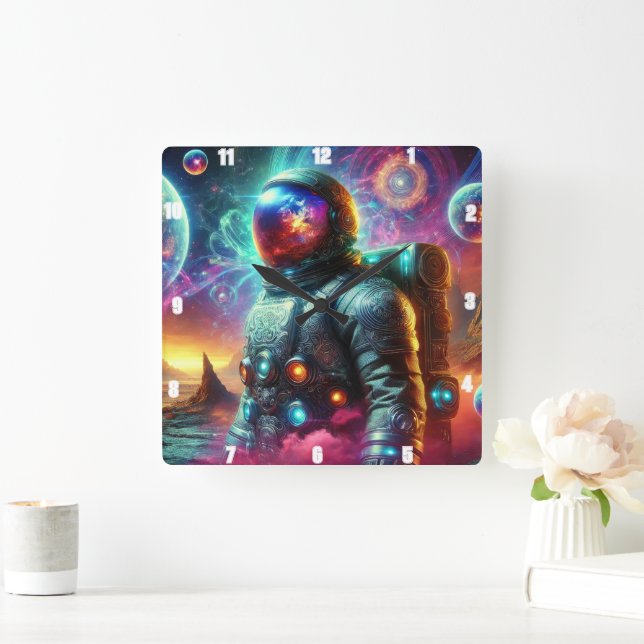 Relógio Quadrado Astronauta no Sonho Cósmico (Lar)