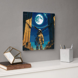 Relógio Quadrado Astronauta Sob a Porta Celestial