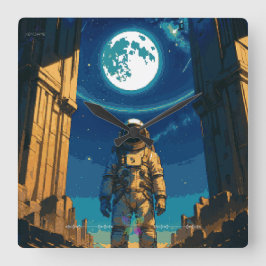 Relógio Quadrado Astronauta Sob a Porta Celestial