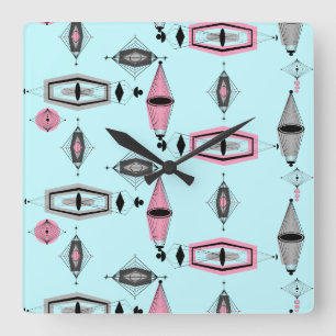 Relógio Quadrado Atomic Pink & Grey Pattern Acrylic Clock