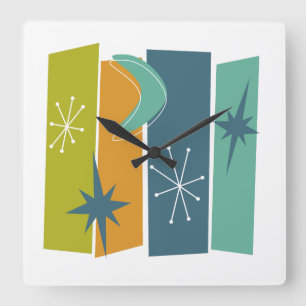 Relógio Quadrado Atômico Boomerang Starburst Retângulo Mod Médio