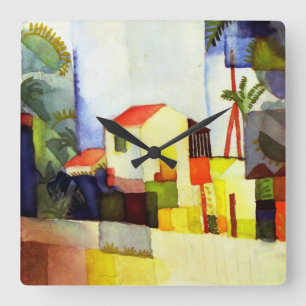 Relógio Quadrado August Macke Bright House - Pintura Por Aquarela