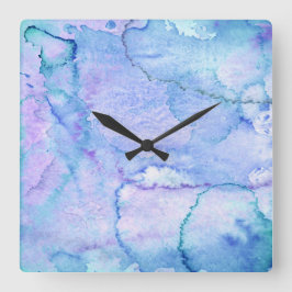 Relógio Quadrado 'August' Purple e Blue Watercolor