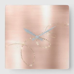 Relógio Quadrado Aumentou cristais magros o cobre de vidro