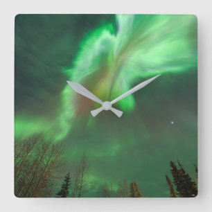 Relógio Quadrado Aurora Boreal Luzes do Norte   Fairbanks