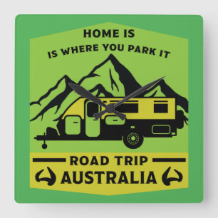 Relógio Quadrado Australiana Aussie Caravan Caravanning Summer