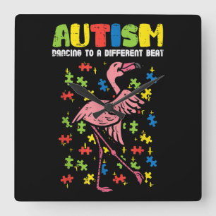 Relógio Quadrado Autismo Dançando Diferente Bata Flamingo Cute
