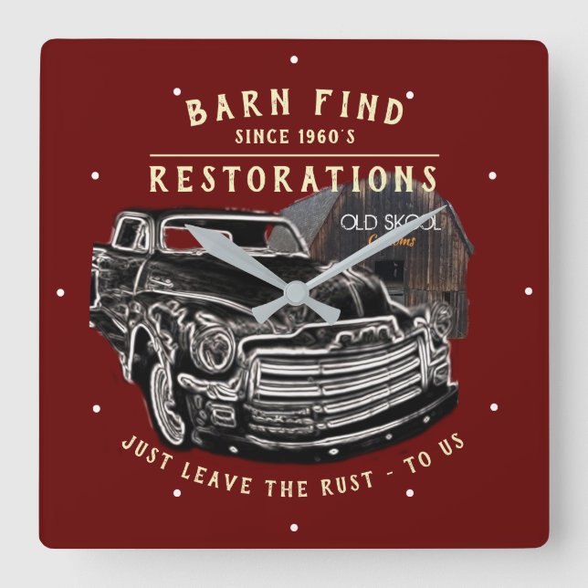 Relógio Quadrado Auto Restoration Barn Find Chevy Truck Classic Red (Frente)