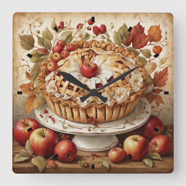 Relógio Quadrado Autumn Apple Pie Wall (Frente)